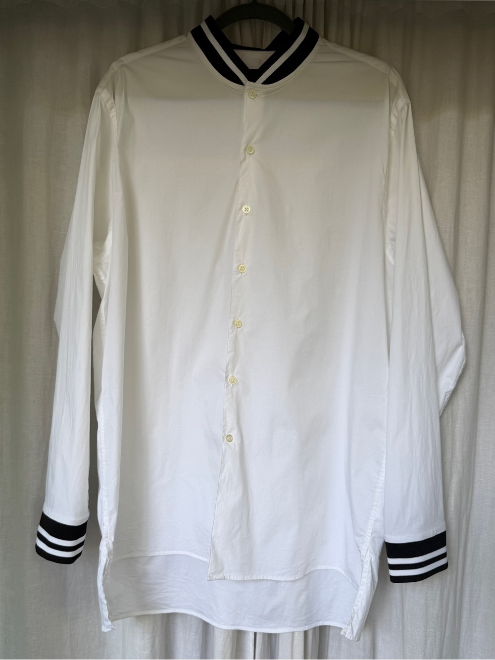 LE31 Crisp White Shirt with Black & White Ribbed Sport Trim Detail